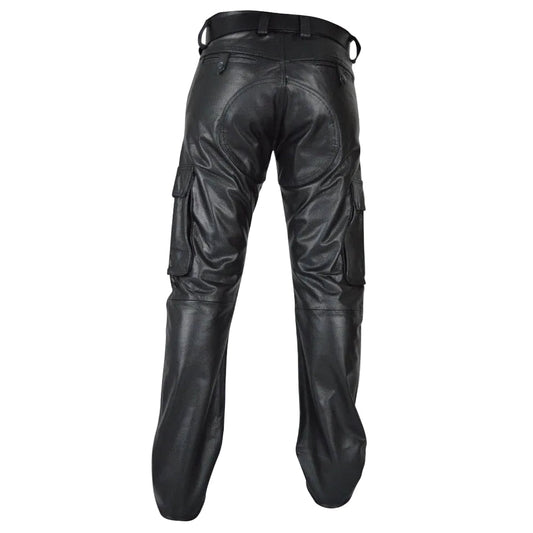 Men's Real Leather Pants Cargo Pockets Pants Bikers Leather Trousers
