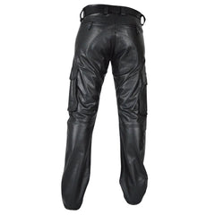 Men's Real Leather Pants Cargo Pockets Pants Bikers Leather Trousers
