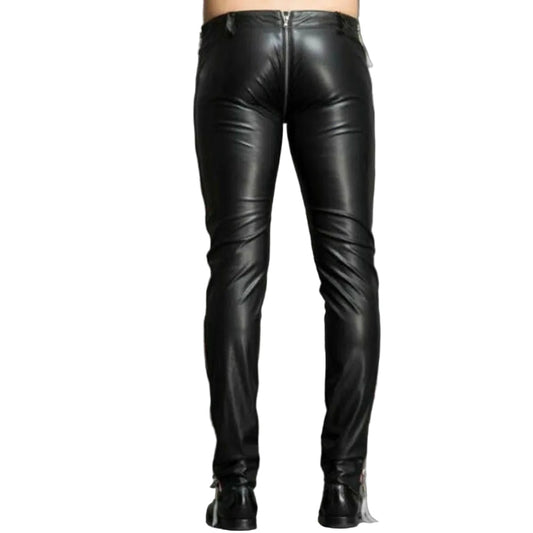Men's Real Leather Pants Biker Bluf Breeches Trousers Punk Motorcycle Lederhosen