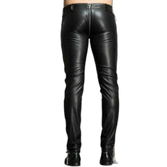 Men's Real Leather Pants Biker Bluf Breeches Trousers Punk Motorcycle Lederhosen