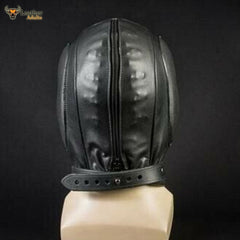 Men Sensory Deprivation Hood Bondage BDSM Padded Mask Black Soft Leather Unisex