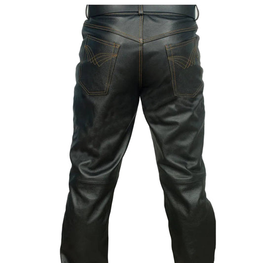 Men's Black Genuine Leather 5 Pocket Jeans Classic 501 Style Cut