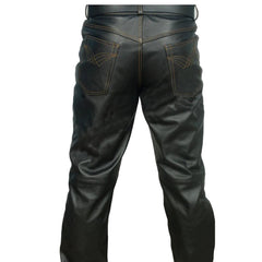 Men's Black Genuine Leather 5 Pocket Jeans Classic 501 Style Cut