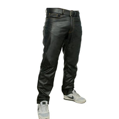Men's Black Genuine Leather 5 Pocket Jeans Classic 501 Style Cut