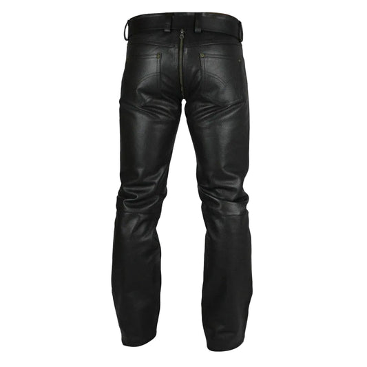 Men's Real Cowhide Leather Pants Double Zipped Leather Gay Pants Trousers