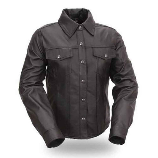 REAL LEATHER Camisa de manga larga estilo militar de policía negra para hombre BLUF La mayoría de los tamaños