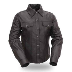 REAL LEATHER Camisa de manga larga estilo militar de policía negra para hombre BLUF La mayoría de los tamaños