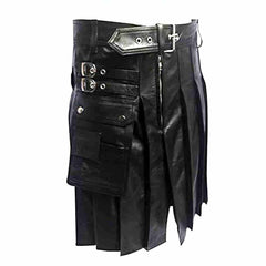 Mens Leather Gladiator Pleated Kilt – K5 -BLK