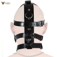 Leather Head Harness Bondage BDSM Hood Mask Black Cowhide Leather Unisex Head Harness