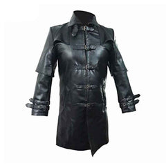 Gabardina gótica Matrix de cuero de vaca negro para hombre Gabardina gótica Steampunk T5 NEGRO
