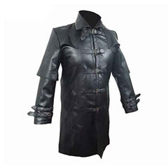 Gabardina gótica Matrix de cuero de vaca negro para hombre Gabardina gótica Steampunk T5 NEGRO