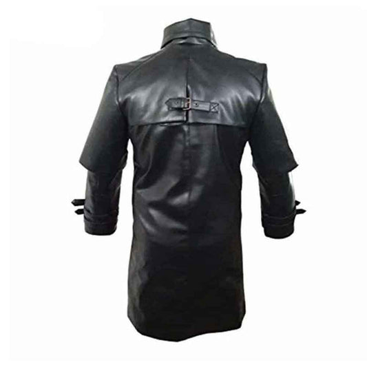 Gabardina gótica Matrix de cuero de vaca negro para hombre Gabardina gótica Steampunk T5 NEGRO