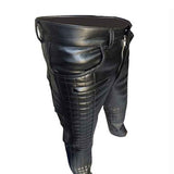 Mens Black Cow Leather Sleek and Sexy Quilted Style Jeans BLUF Pants Trousers