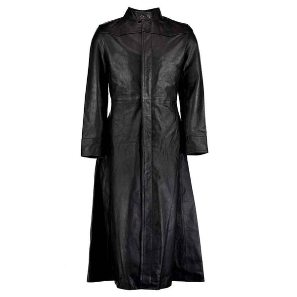 Mens Black Cowhide Leather Goth Long Coat Steampunk Gothic Van Helsing Matrix Trench Coat