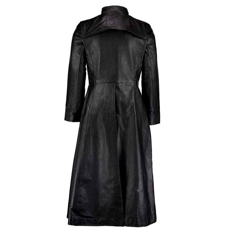 Mens Black Cowhide Leather Goth Long Coat Steampunk Gothic Van Helsing Matrix Trench Coat