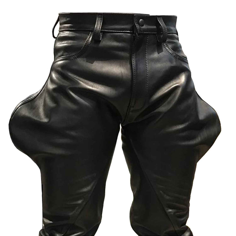 Pantalones BLUF de cuero de vaca negro para hombre con corte de bota y bolsillos ciegos traseros