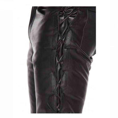 Pantalones de cuero de vaca negros para hombre, pantalones con cordones para motocicleta, pantalones vaqueros 