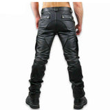 Mens Black Cowhide Soft and Plain Saddleback Cargo Leather Gay Pants Trousers