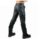 Mens Black Cowhide Soft and Plain Saddleback Cargo Leather Gay Pants Trousers