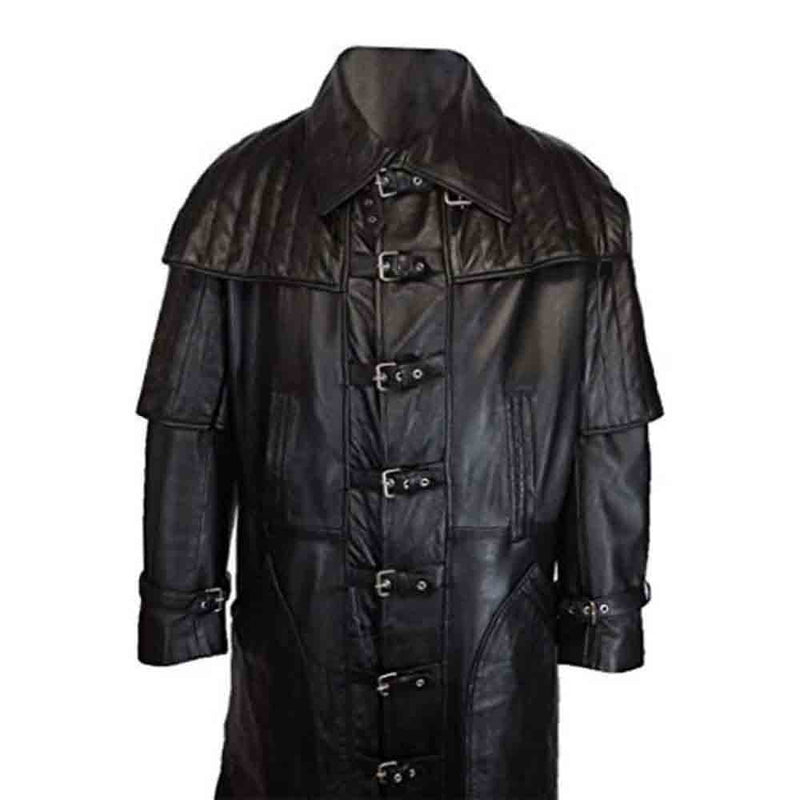 Mens Black Real Cowhide Leather Goth Steampunk Trench Coat Van Helsing Coat Gothic Trench Coat
