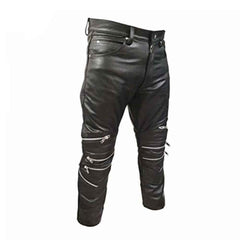 Mens Black Real Cowhide Leather Motorcycle Trousers Bikers Jeans Bikers Pants