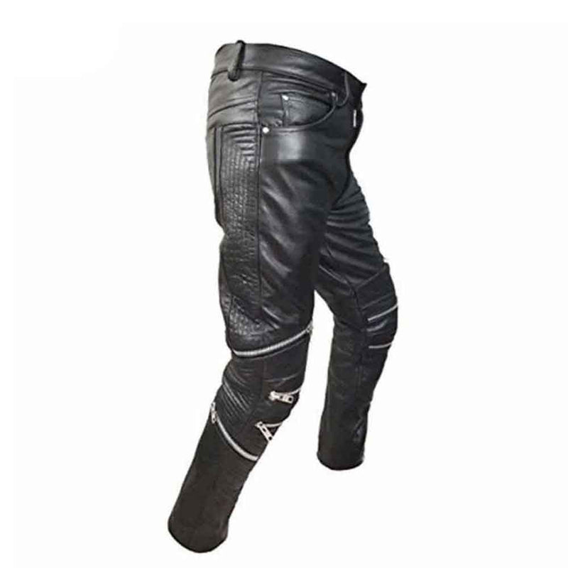 Pantalones de moto de cuero de vaca real negro para hombre Pantalones vaqueros de motociclista Pantalones de motociclista