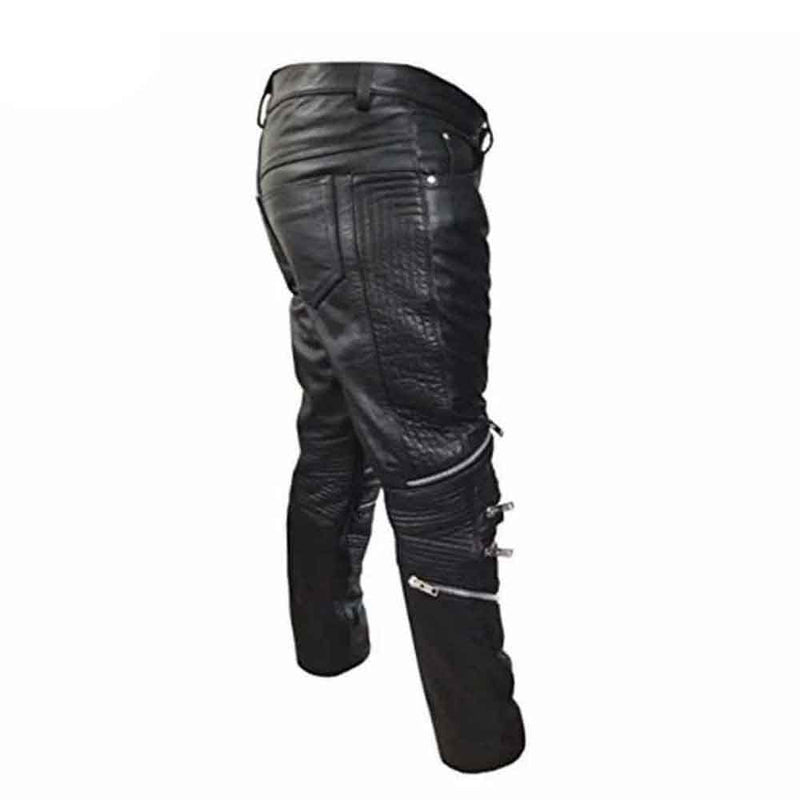 Pantalones de moto de cuero de vaca real negro para hombre Pantalones vaqueros de motociclista Pantalones de motociclista