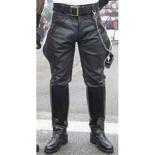 Mens Black Real Cowhide Leather Pants Trousers BLUF Pants Lederjeans Breeches