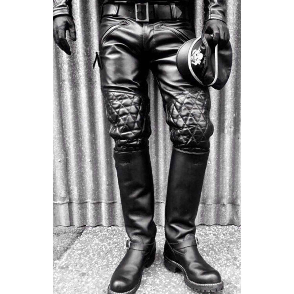Pantalones de cuero de vaca real para hombre, pantalones acolchados con paneles, pantalones, pantalones vaqueros de motociclista, pantalones de cuero