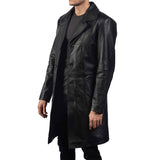 Mens Black Real Cowhide Leather Trench Steampunk Gothic Matrix Winter Coat Jacket