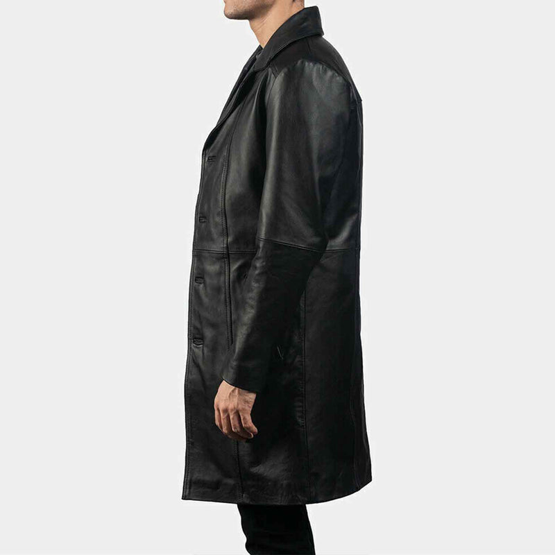 Mens Black Real Cowhide Leather Trench Steampunk Gothic Matrix Winter Coat Jacket