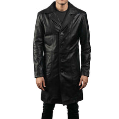 Mens Black Real Cowhide Leather Trench Steampunk Gothic Matrix Winter Coat Jacket
