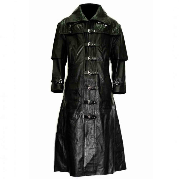 Gabardina gótica Steampunk para hombre, abrigo de cuero de Cuero de vaca auténtico, color negro, Hugh Jackman Van Helsing