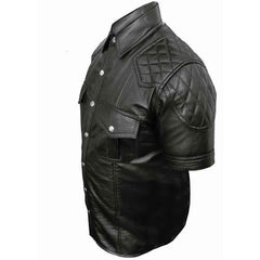 Camisa Bluf acolchada estilo militar de policía de piel de cordero auténtica negra para hombre