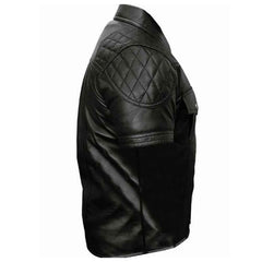 Camisa Bluf acolchada estilo militar de policía de piel de cordero auténtica negra para hombre