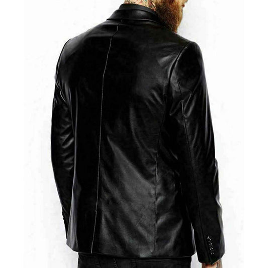 Blazer negro de piel de cordero pura con dos botones para hombre, abrigo ajustado, todos los tamaños disponibles