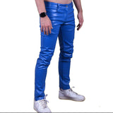 Pantalones vaqueros estilo 501 elegantes y sexys de cuero de vaca azul para hombre, pantalones BLUF, pantalones de motociclista