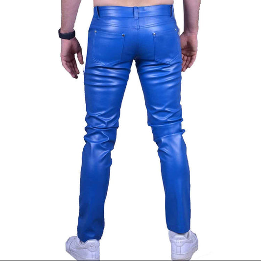 Mens Blue Cow Leather Sleek and Sexy 501 Style Jeans BLUF Pants Bikers Trousers