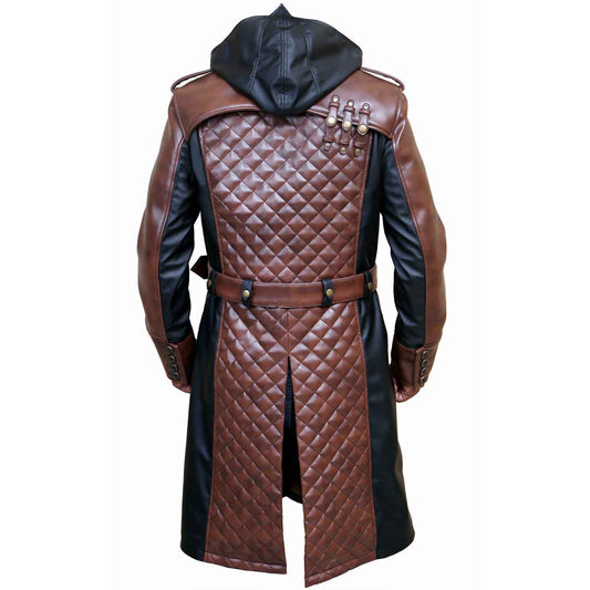 Gabardina Steampunk estilo acolchado de cuero de vaca auténtico marrón y negro para hombre