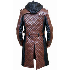 Gabardina Steampunk estilo acolchado de cuero de vaca auténtico marrón y negro para hombre