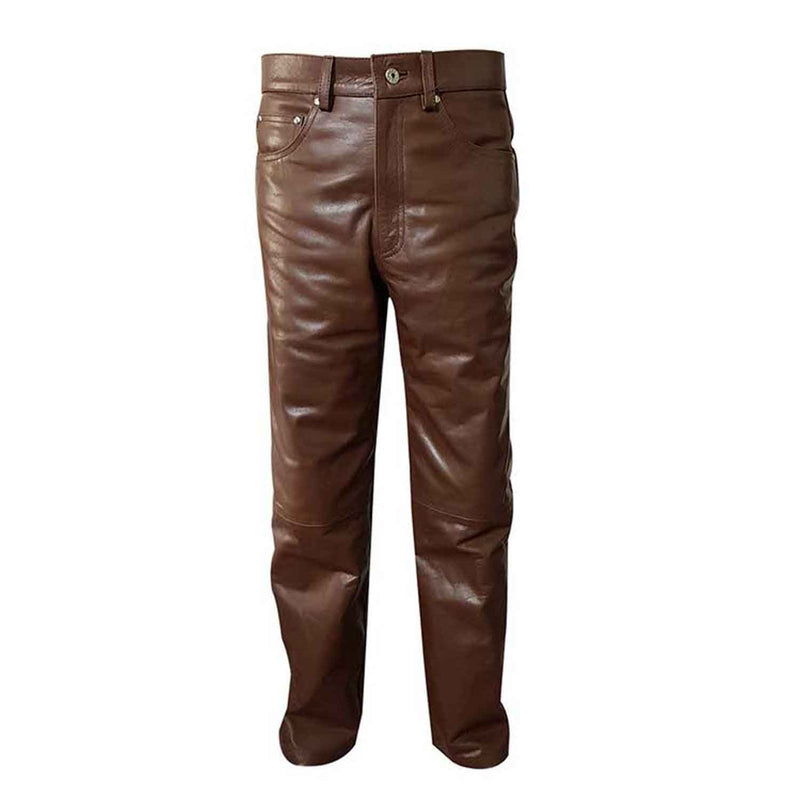 Pantalones vaqueros estilo 501 elegantes y sexys de cuero de vaca marrón para hombre, pantalones BLUF, pantalones de motociclista
