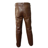 Pantalones vaqueros estilo 501 elegantes y sexys de cuero de vaca marrón para hombre, pantalones BLUF, pantalones de motociclista
