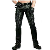 Men's Cowhide Leather Punk Kink Pants Bikers Trousers Jeans Breeches BLUF Leders