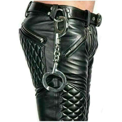 Men's Cowhide Leather Punk Kink Pants Bikers Trousers Jeans Breeches BLUF Leders