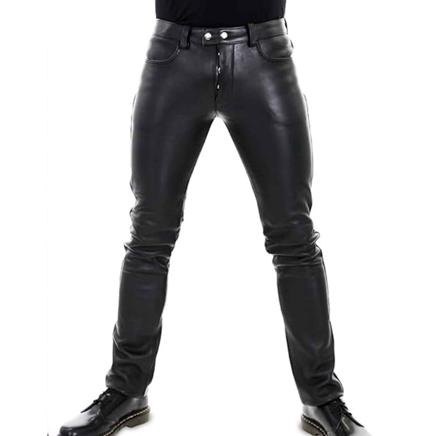 Men's Genuine Lambskin Seamless Skinny Pants Five pockets Jeans Style ...