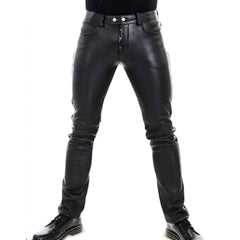 Men's Genuine Lambskin Seamless Skinny Pants Five pockets Jeans Style Premium Kink