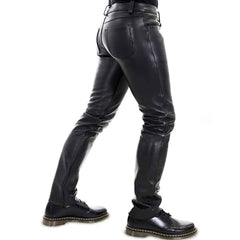 Men's Genuine Lambskin Seamless Skinny Pants Five pockets Jeans Style Premium Kink