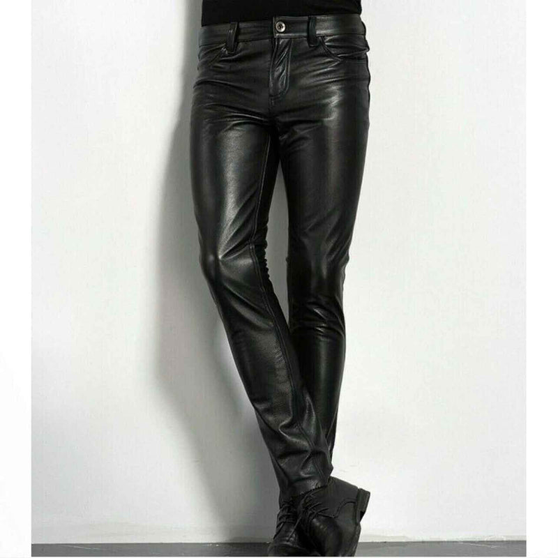Mens Black Real Leather Famous Levi 501 Style Pant Trousers Hot Jeans Most Sizes