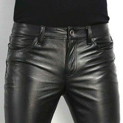 Mens Black Real Leather Famous Levi 501 Style Pant Trousers Hot Jeans Most Sizes