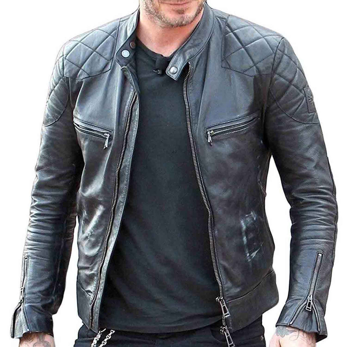 Chaqueta de piel auténtica para hombre, réplica de David Beckham, la mayoría de los tamaños